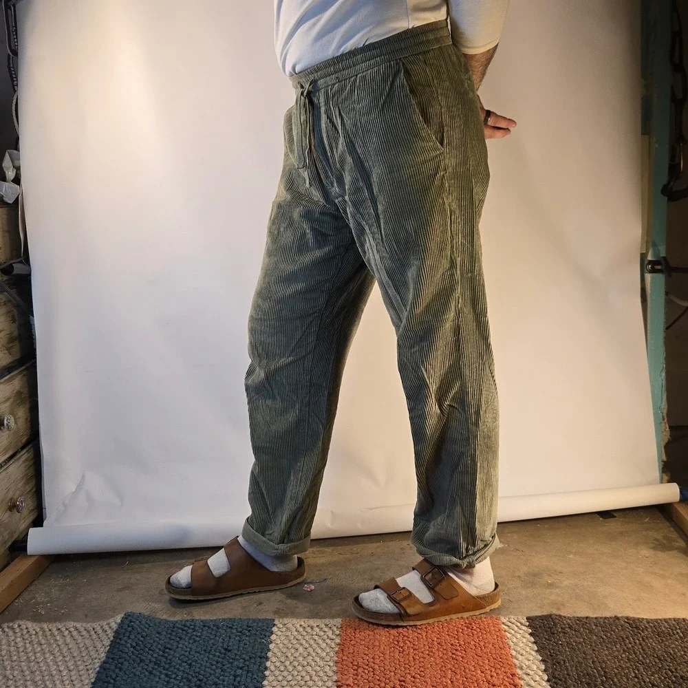 Empyre Men M Corduroy Jogger Pants Gray Drawstring Elastic Waist Street Comfy 33